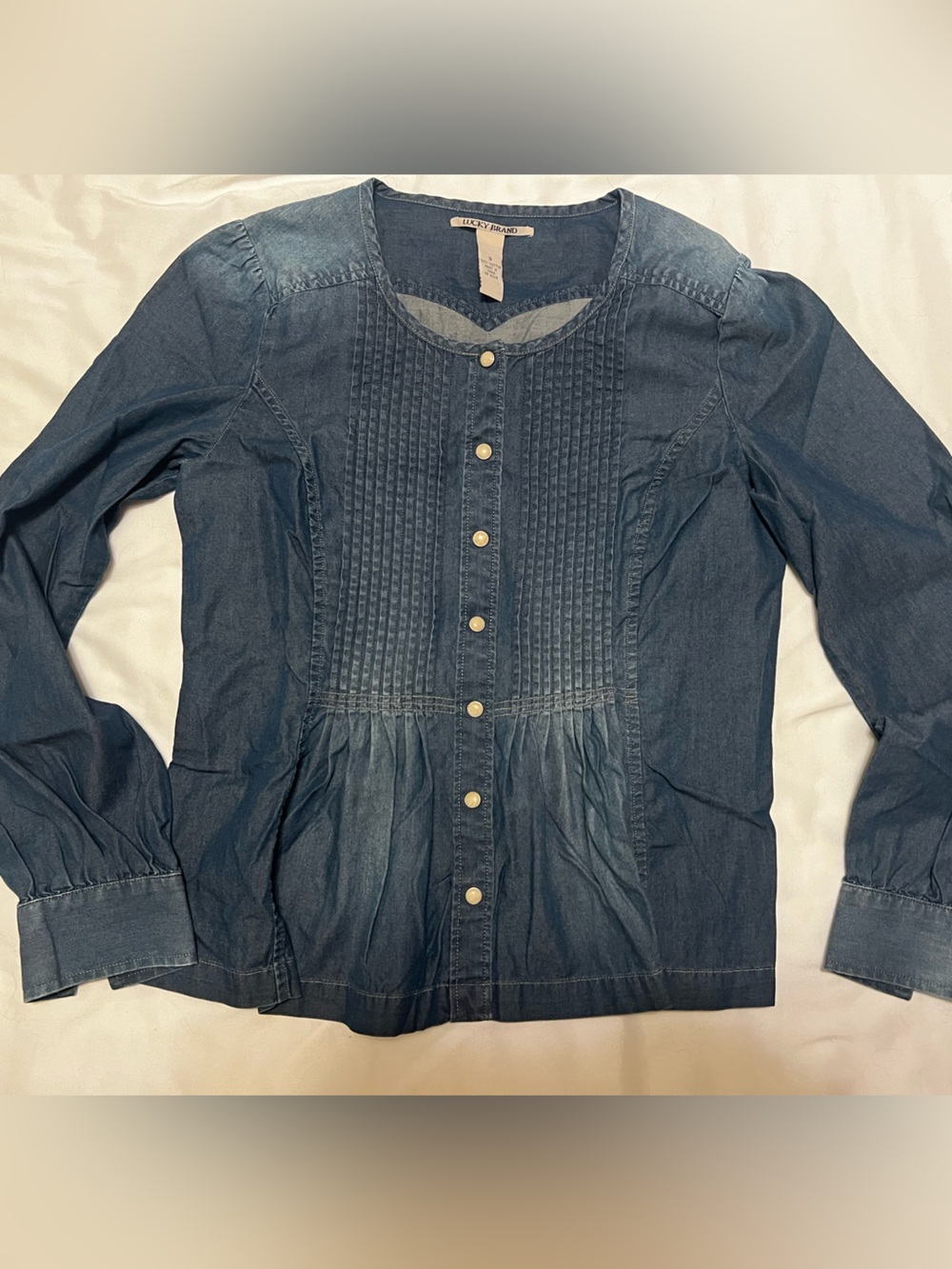 Womens Lucky Brand Denim Button-Front Women Jeans Top - Dark Blue - Small